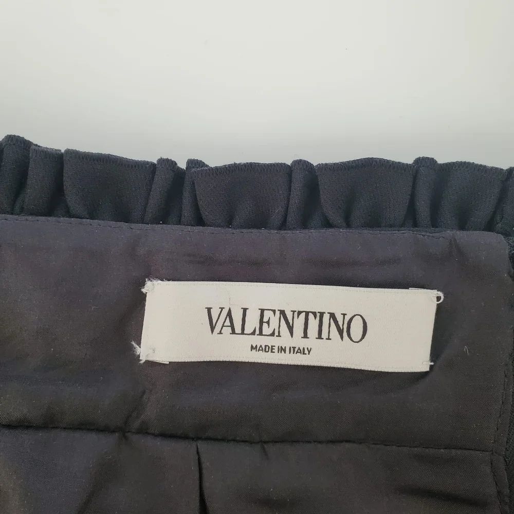 nwt Valentino Smock-Waist A-Line Crepe Wool-Blend Ankle-Length Black Ski…